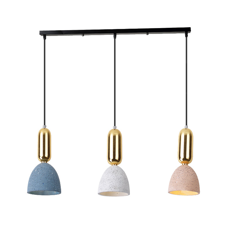 Macaron Dome Cluster Pendant Light Terrazzo 3 Lights Restaurant Ceiling Lamp in White-Pink-Blue with Linear Canopy