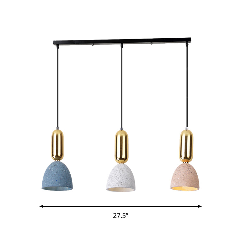 Macaron Dome Cluster Pendant Light Terrazzo 3 Lights Restaurant Ceiling Lamp in White-Pink-Blue with Linear Canopy