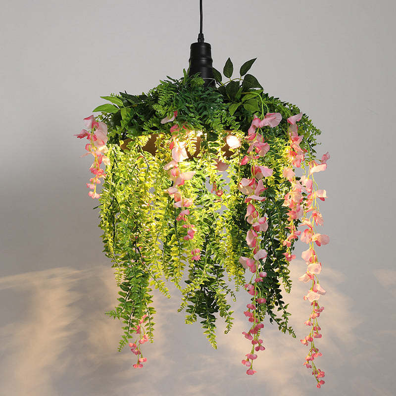Iron Barn Down Lighting Pendant Factory 1 Bulb Restaurant Ceiling Hang Fixture with Plant Decor
