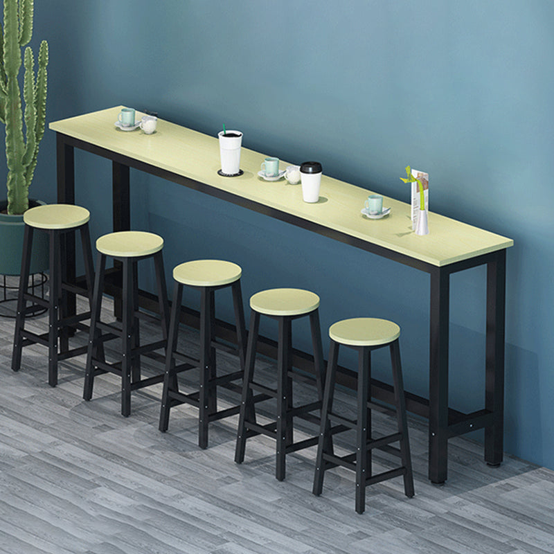 Modern Wood Bar Table Set 6 Pcs Rectangle Table Metal Base for Milk Tea Shop