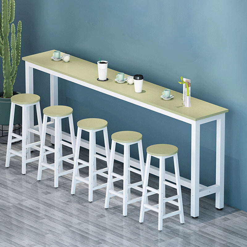 Modern Wood Bar Table Set 6 Pcs Rectangle Table Metal Base for Milk Tea Shop