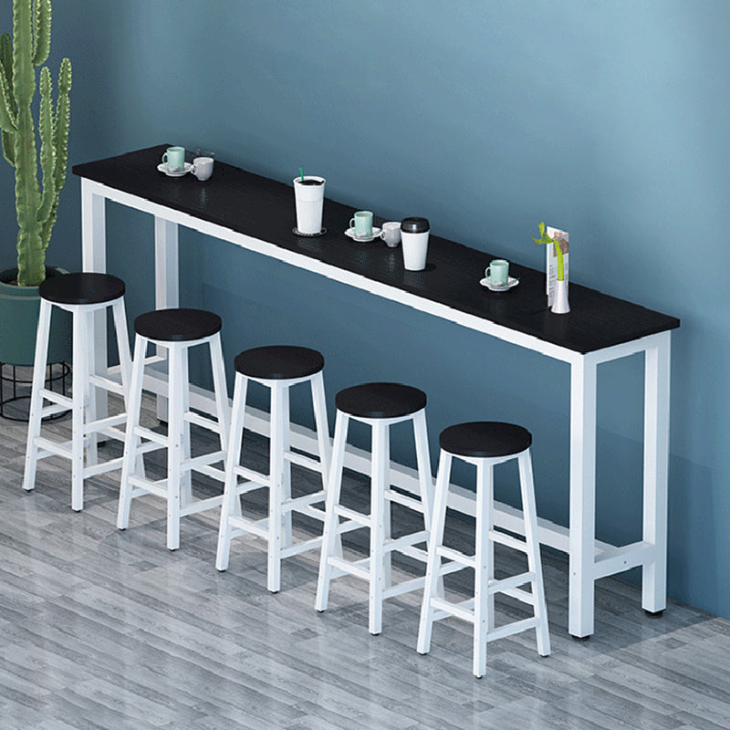 Modern Wood Bar Table Set 6 Pcs Rectangle Table Metal Base for Milk Tea Shop