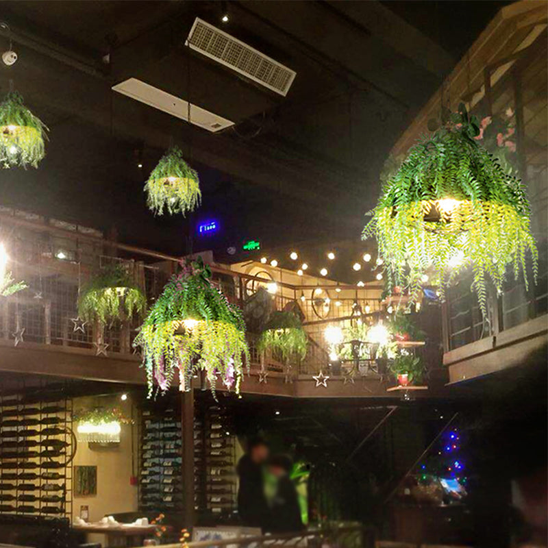 Pendente a goccia di guardia in fabbrica 1 luce del soffitto appesa al ferro luminoso in nero con pianta verde artificiale