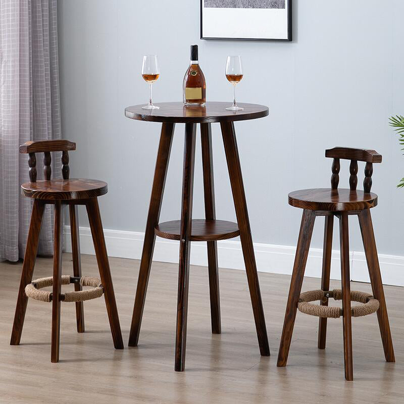 Brown Solid Wood Pub Table Set 1/3 Pcs Bar Table with Wooden Stools