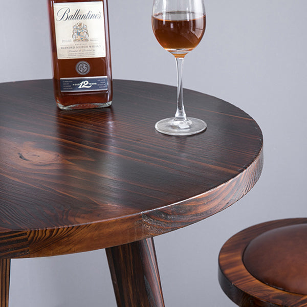 Brown Solid Wood Pub Table Set 1/3 Pcs Bar Table with Wooden Stools