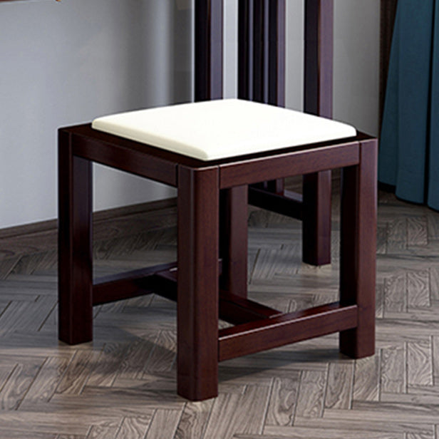 Traditional Mirrored Vanity Set Solid Wood Dressing Table with Stool in Brown