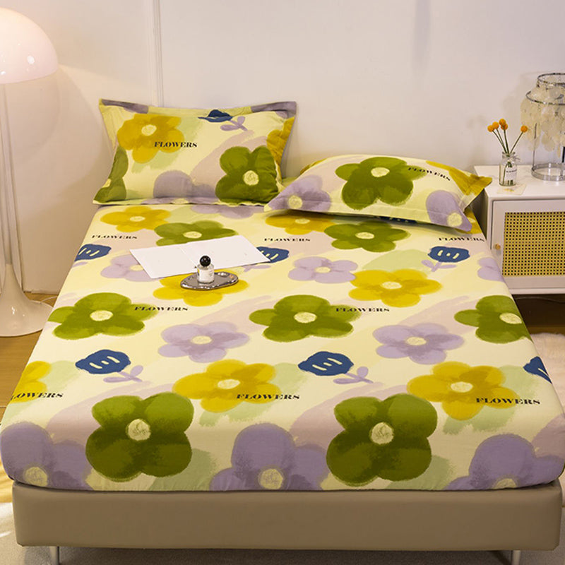 Fitted Sheet Set Color Block Breathable Soft Cotton Fade Resistant Fitted Sheets