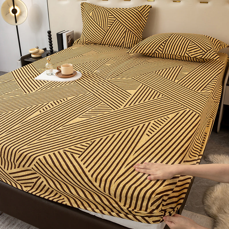 Fitted Sheet Set Color Block Breathable Soft Cotton Fade Resistant Fitted Sheets