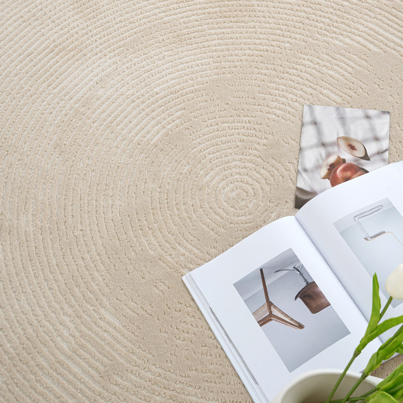 Round Shade Tribal Diamond Rug Beige Polyester Carpet Stain Resistant Rug