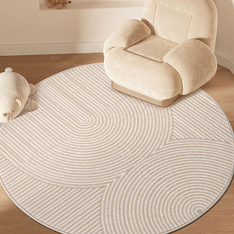 Round Shade Tribal Diamond Rug Beige Polyester Carpet Stain Resistant Rug