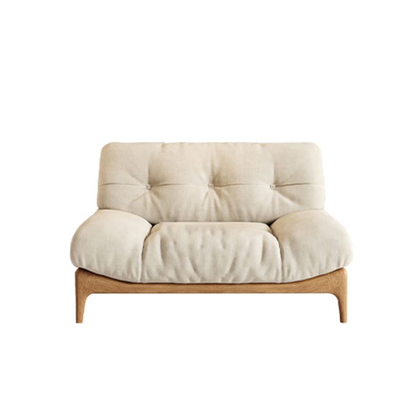 Cream Tufted Armless Sofa Wooden Frame Settee in Ash with Footrest