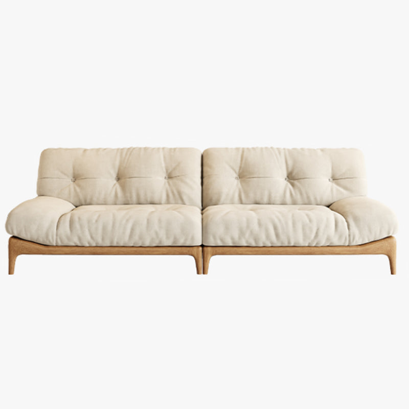Cream Tufted Armless Sofa Wooden Frame Settee in Ash with Footrest