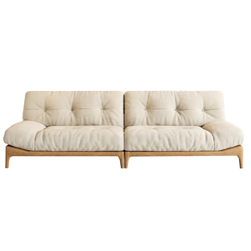 Cream Tufted Armless Sofa Wooden Frame Settee in Ash with Footrest