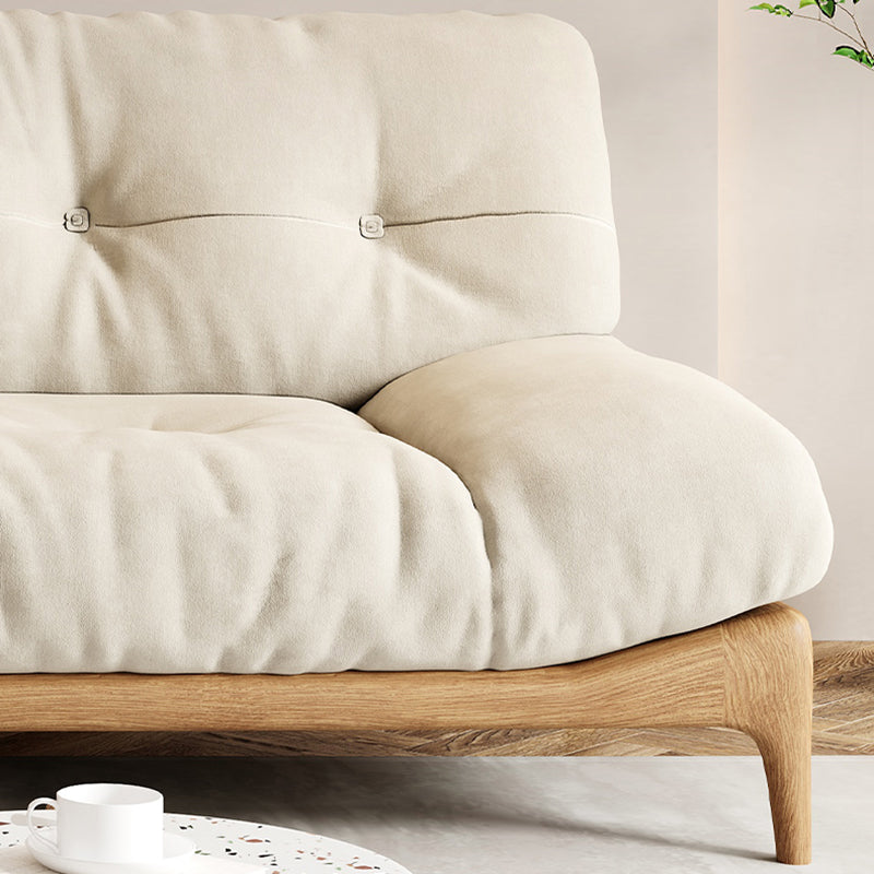 Cream Tufted Armless Sofa Wooden Frame Settee in Ash with Footrest