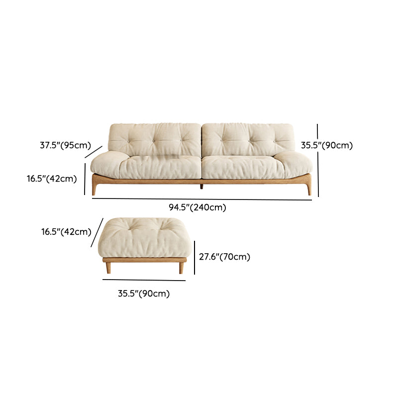 Cream Tufted Armless Sofa Wooden Frame Settee in Ash with Footrest