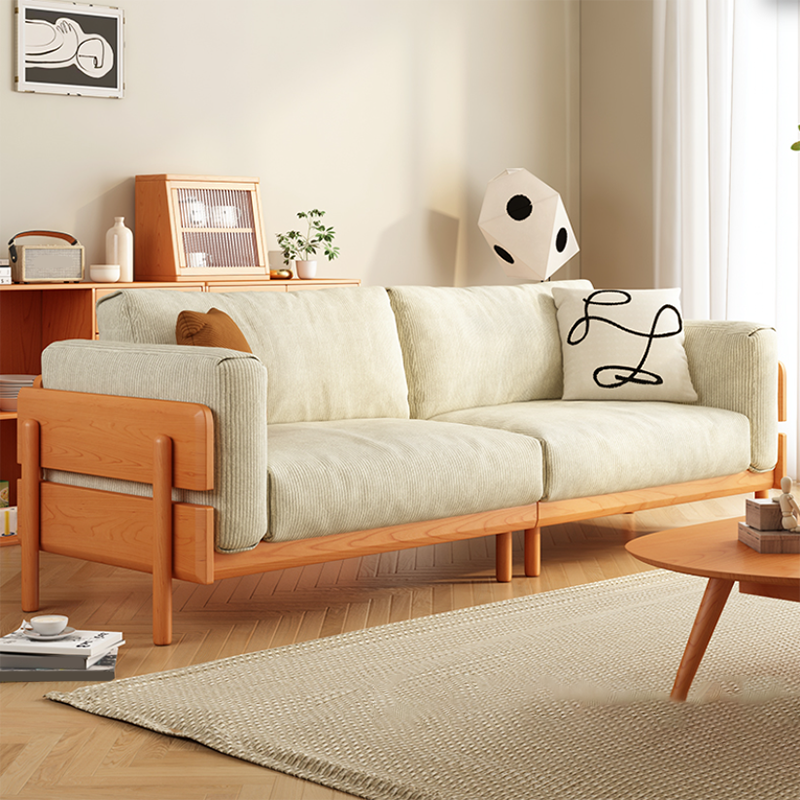 Solid Wood Square Arm Sofa Slipcovered Corduroy Cushions Sofa