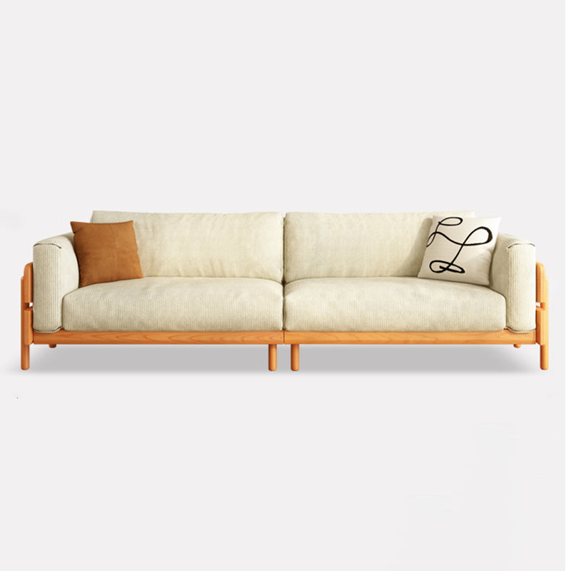 Solid Wood Square Arm Sofa Slipcovered Corduroy Cushions Sofa