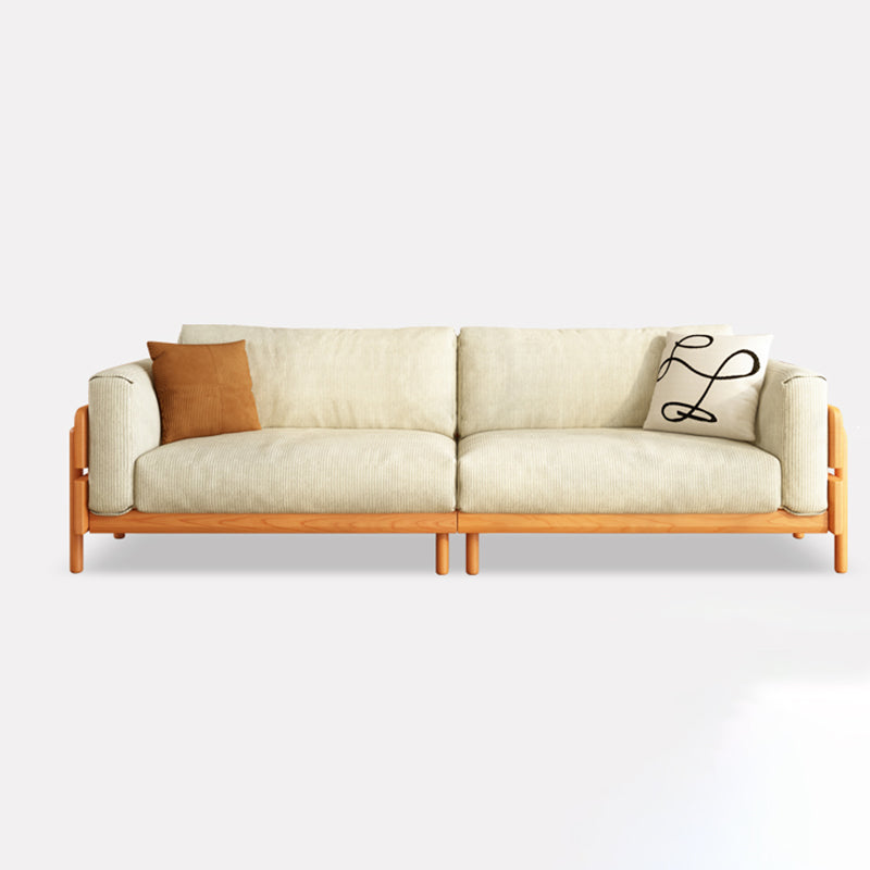 Solid Wood Square Arm Sofa Slipcovered Corduroy Cushions Sofa