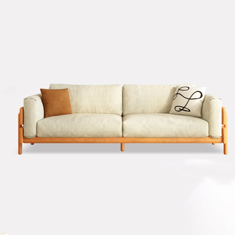 Solid Wood Square Arm Sofa Slipcovered Corduroy Cushions Sofa