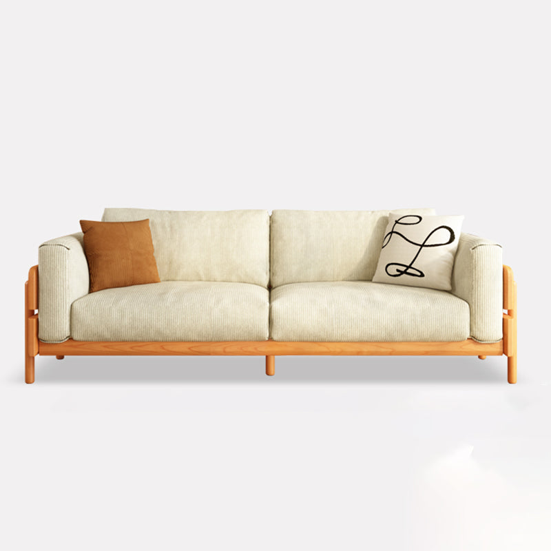 Solid Wood Square Arm Sofa Slipcovered Corduroy Cushions Sofa