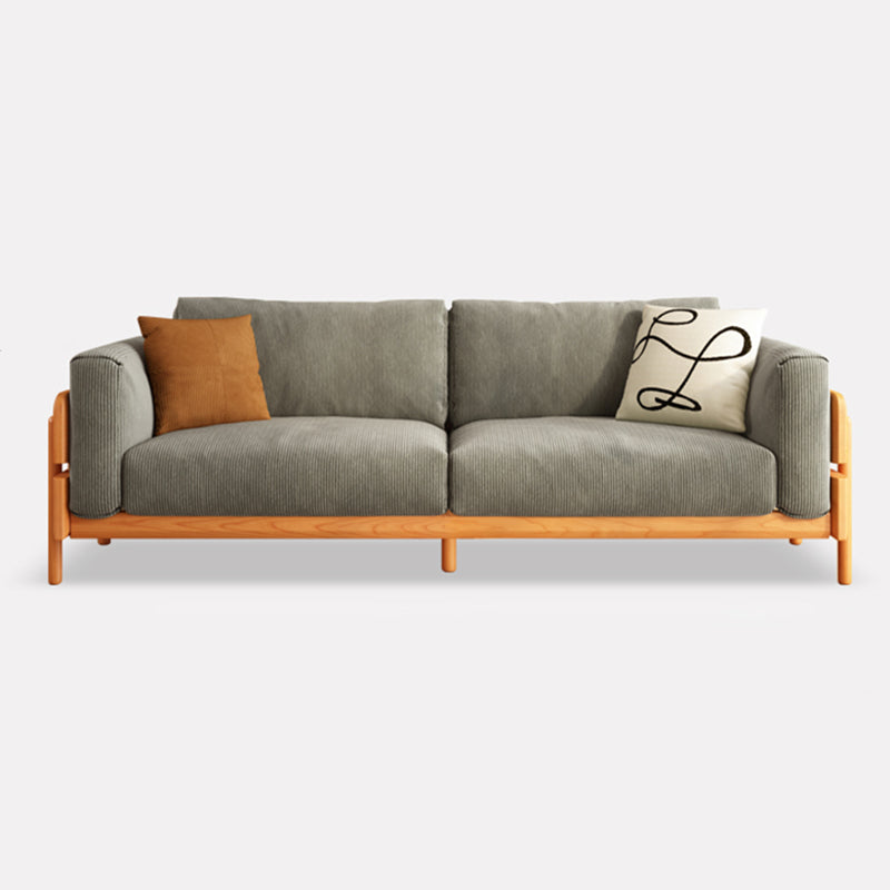 Solid Wood Square Arm Sofa Slipcovered Corduroy Cushions Sofa