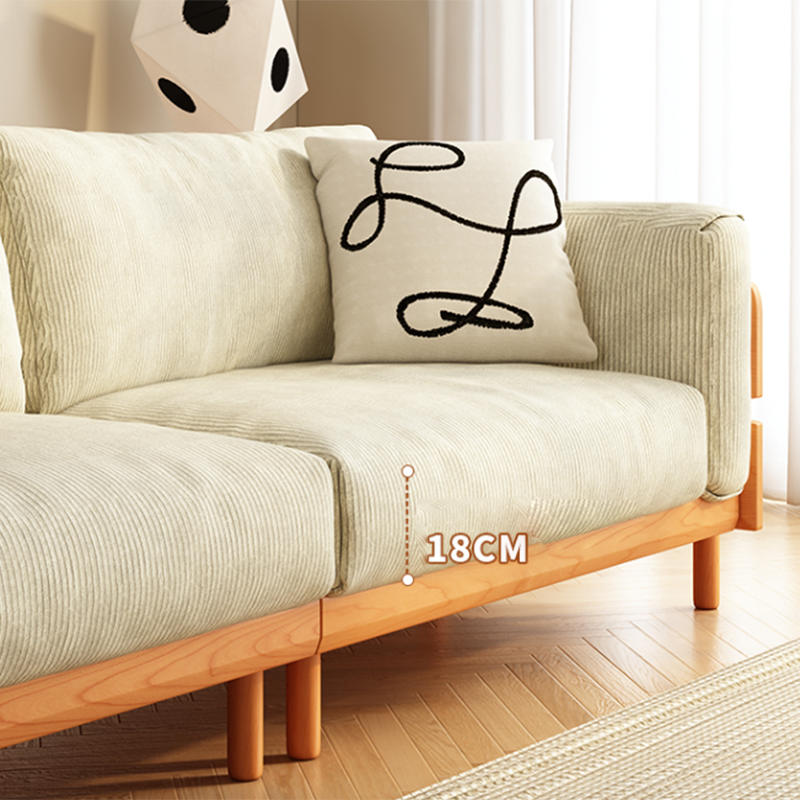Solid Wood Square Arm Sofa Slipcovered Corduroy Cushions Sofa