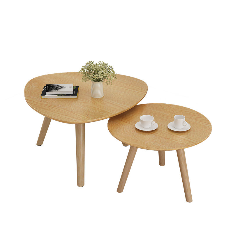 Solid Wood 3 Legs Coffee Table Set Modern Geometric Cocktail Table