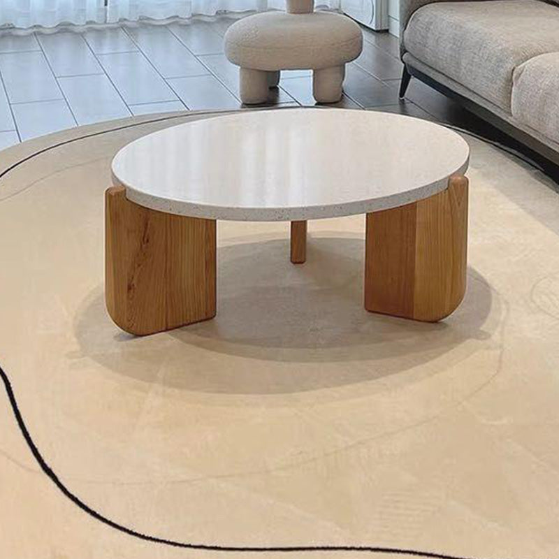 3 Legs Coffee Table Contemporary Round Stone Coffee or End Table