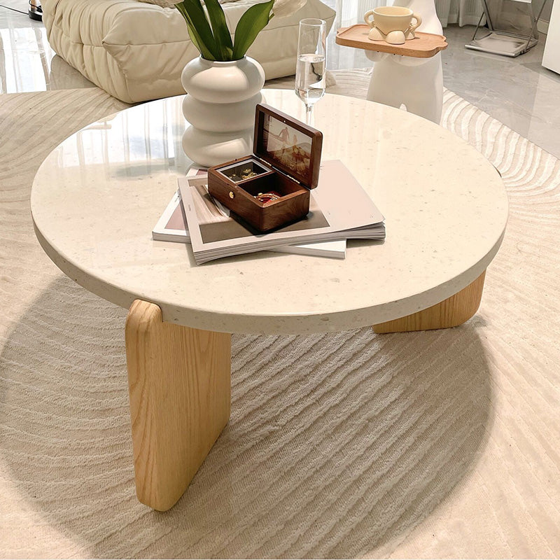 3 Legs Coffee Table Contemporary Round Stone Coffee or End Table