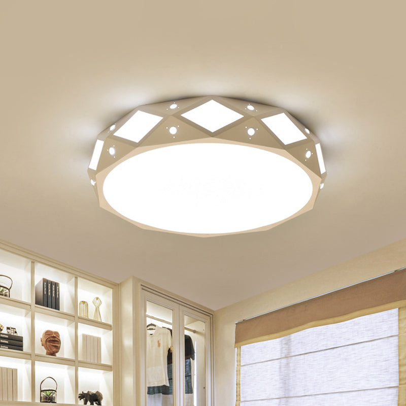 Metallic Drum Flush Deckenleuchte Zeitgenössisch 18"/21.5" Dia LED Weiß Unterputzleuchte in Weiß/Warmlicht