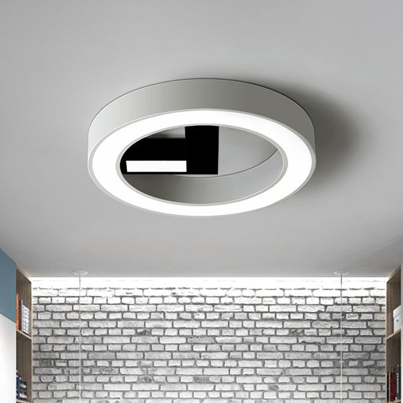 Clock Shape Bedroom Flush Mount Metal LED Minimalism Flush Ceiling Light in White and Black