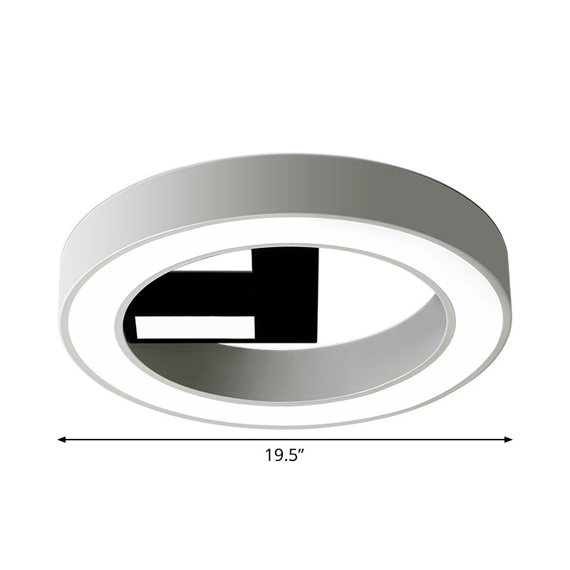 Clock Shape Bedroom Flush Mount Metal LED Minimalism Flush Ceiling Light in White and Black