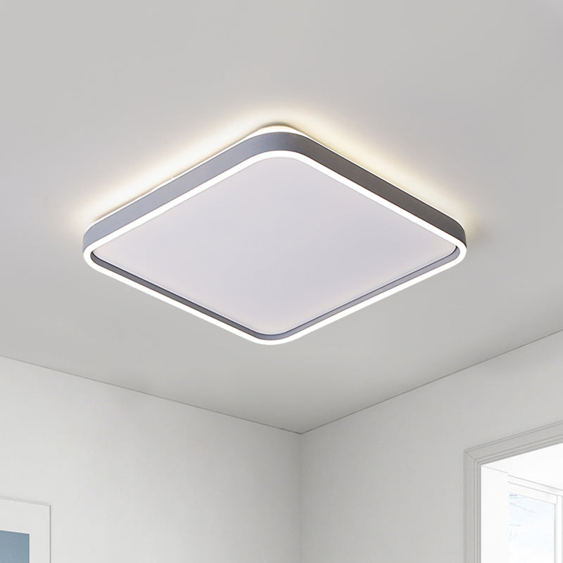 Lámpara empotrada LED cuadrada de acrílico, sencilla, de 16"/19,5" de ancho, montada en el techo, en color gris, blanco/luz cálida