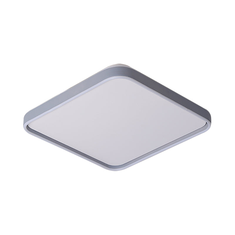 Lámpara empotrada LED cuadrada de acrílico, sencilla, de 16"/19,5" de ancho, montada en el techo, en color gris, blanco/luz cálida