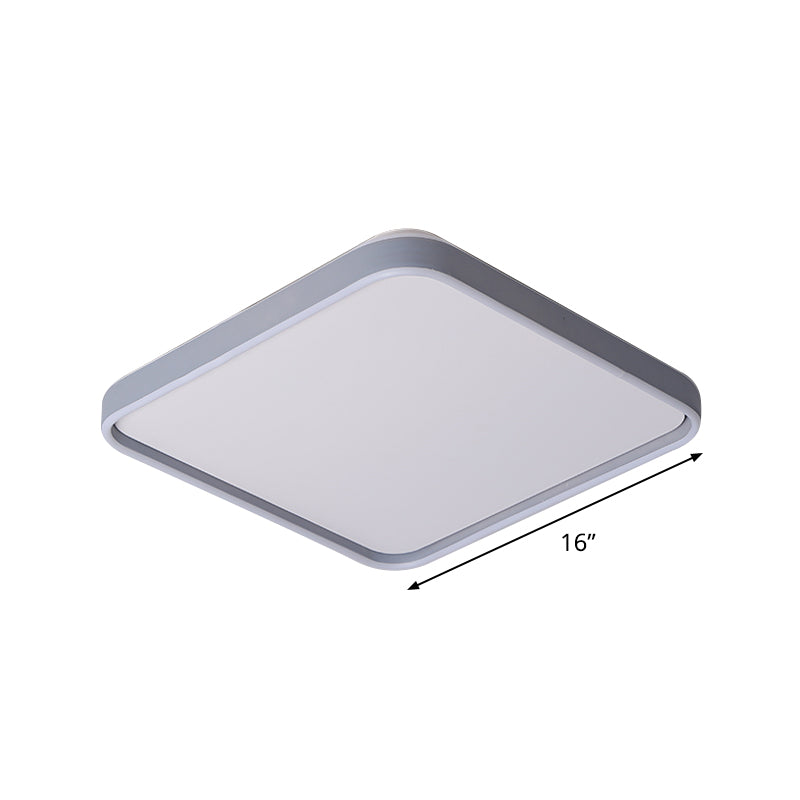 Lámpara empotrada LED cuadrada de acrílico, sencilla, de 16"/19,5" de ancho, montada en el techo, en color gris, blanco/luz cálida