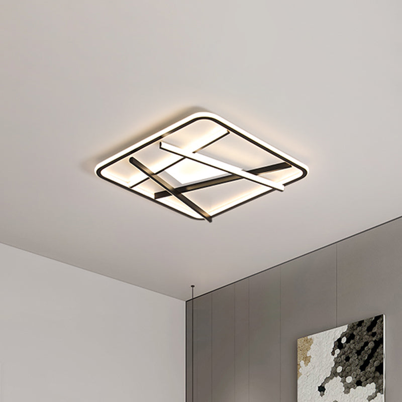 Black Square und Line Flush Lighting Modernist LED Acryl Flush Mount Ceiling Lamp in White/Warm Light for Bedroom