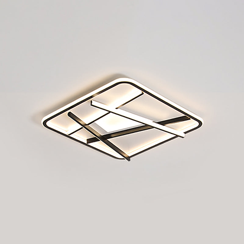 Black Square und Line Flush Lighting Modernist LED Acryl Flush Mount Ceiling Lamp in White/Warm Light for Bedroom