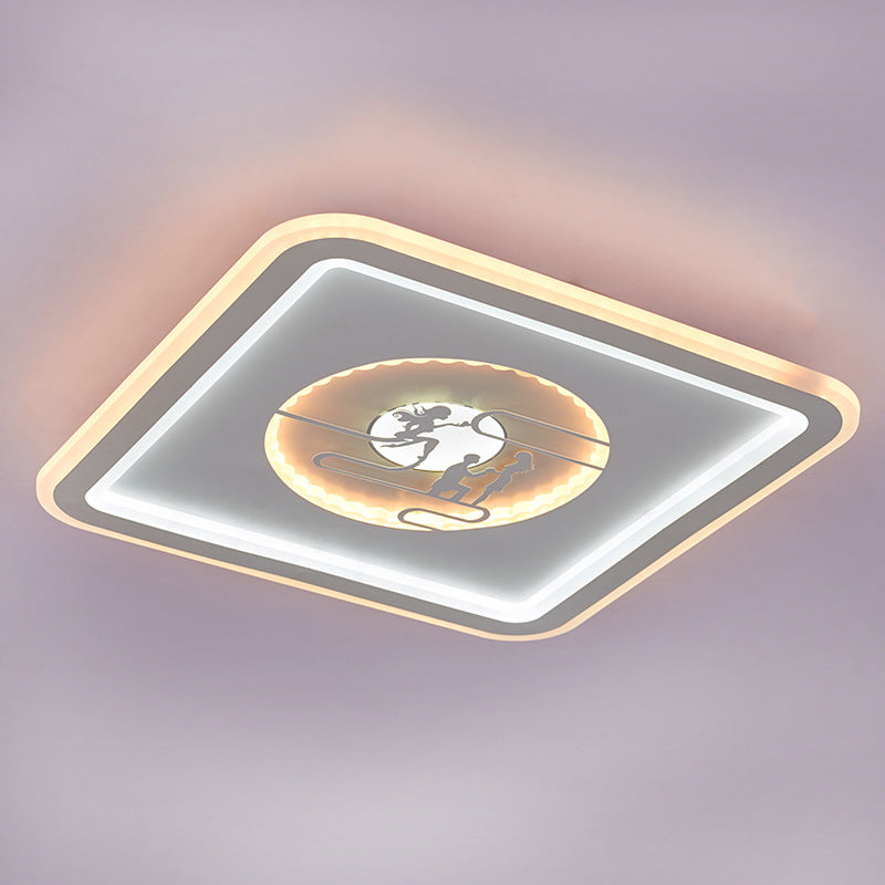 Square Flushmount Light Modern Acrylic LED White Flush Mounted Lamp with Lovers Pattern