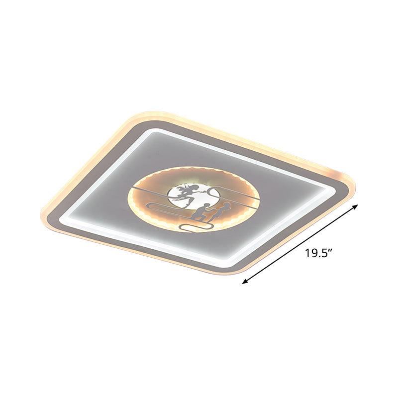 Square Flushmount Light Modern Acrylic LED White Flush Mounted Lamp with Lovers Pattern