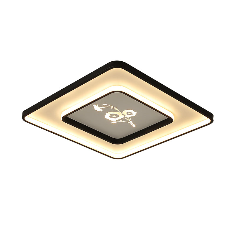 Quadratische/rechteckige Deckenleuchte, moderne schwarze LED-Einbauleuchte aus Acryl in weißem/warmem Licht, 16"/19,5"/35,5" lang