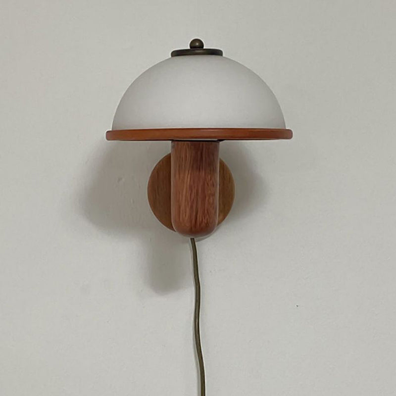 Modern Wood Wall Sconce Mushroom Shape Wall Light with Metal Shade for Living Room