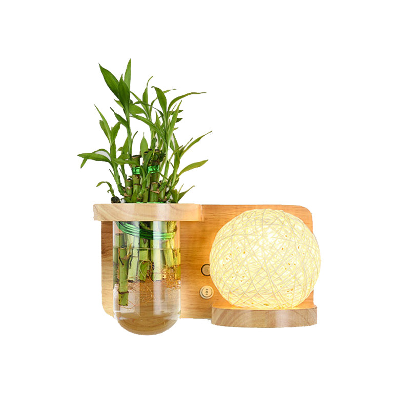 1-Light Wall Lamp Modern Wooden Shade Wall Lighting Fixtures without Plants