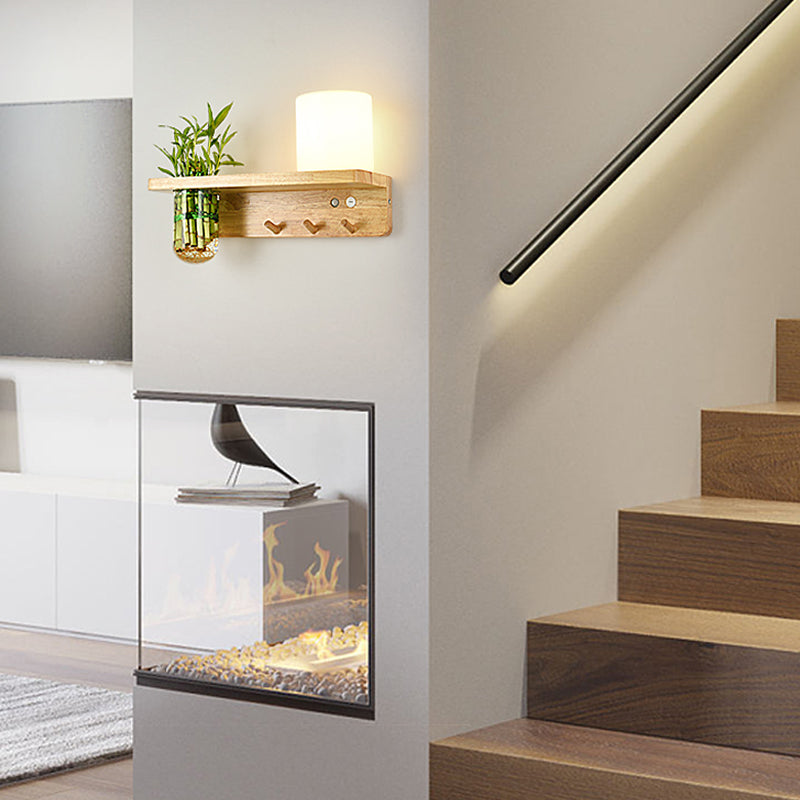 1-Light Wall Lamp Modern Wooden Shade Wall Lighting Fixtures without Plants