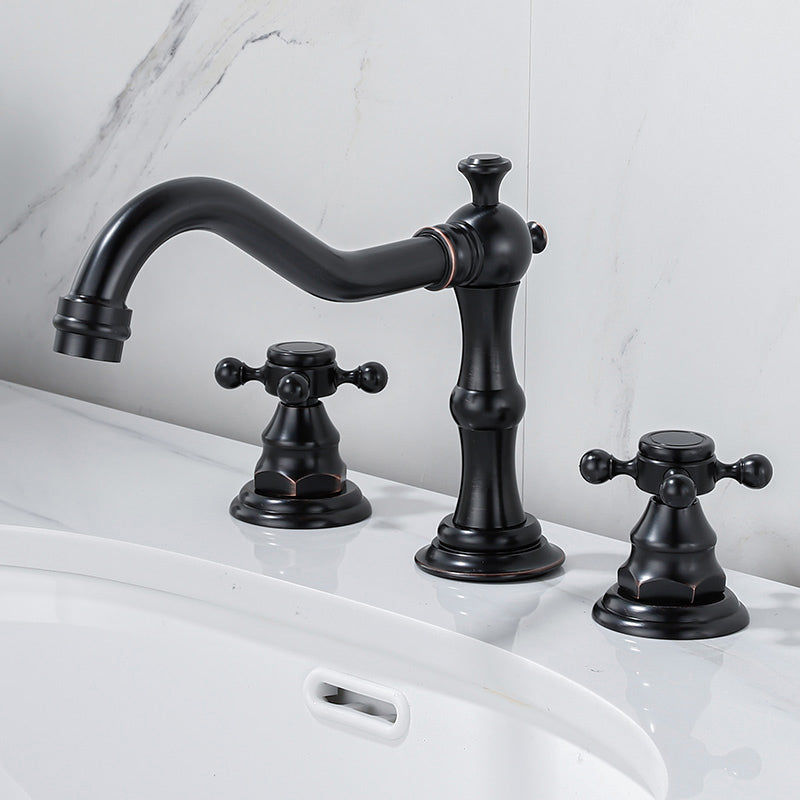Industrial Wide Spread Bathroom Faucet 2 Cross Handles Lavatory Faucet