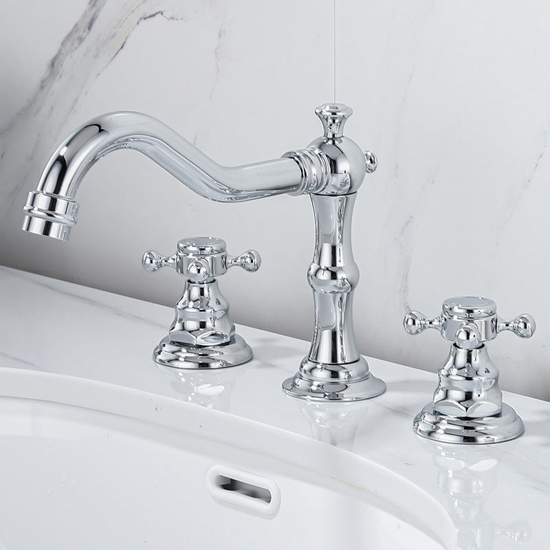 Industrial Wide Spread Bathroom Faucet 2 Cross Handles Lavatory Faucet
