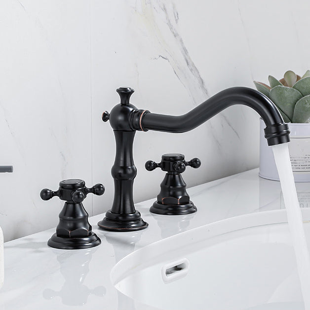 Industrial Wide Spread Bathroom Faucet 2 Cross Handles Lavatory Faucet