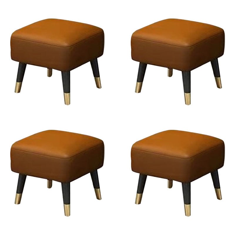 Square Glam Ottoman Water Resistant Pure Color Genuine Leather Cube Ottoman