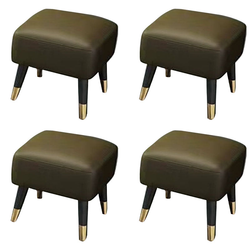 Square Glam Ottoman Water Resistant Pure Color Genuine Leather Cube Ottoman