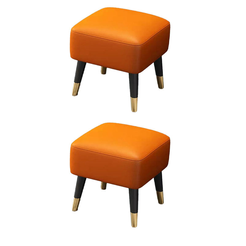 Square Glam Ottoman Water Resistant Pure Color Genuine Leather Cube Ottoman