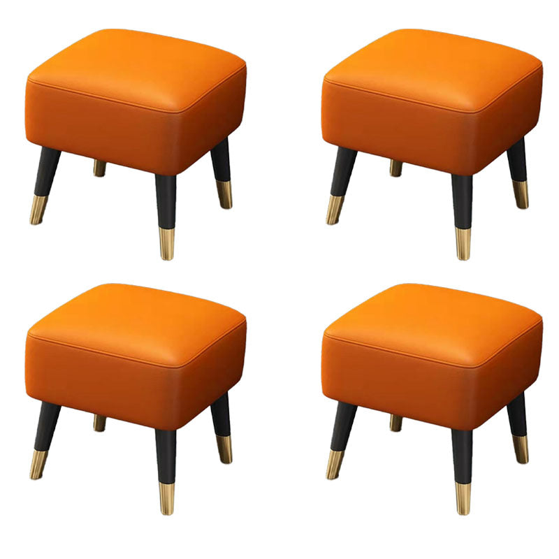 Square Glam Ottoman Water Resistant Pure Color Genuine Leather Cube Ottoman